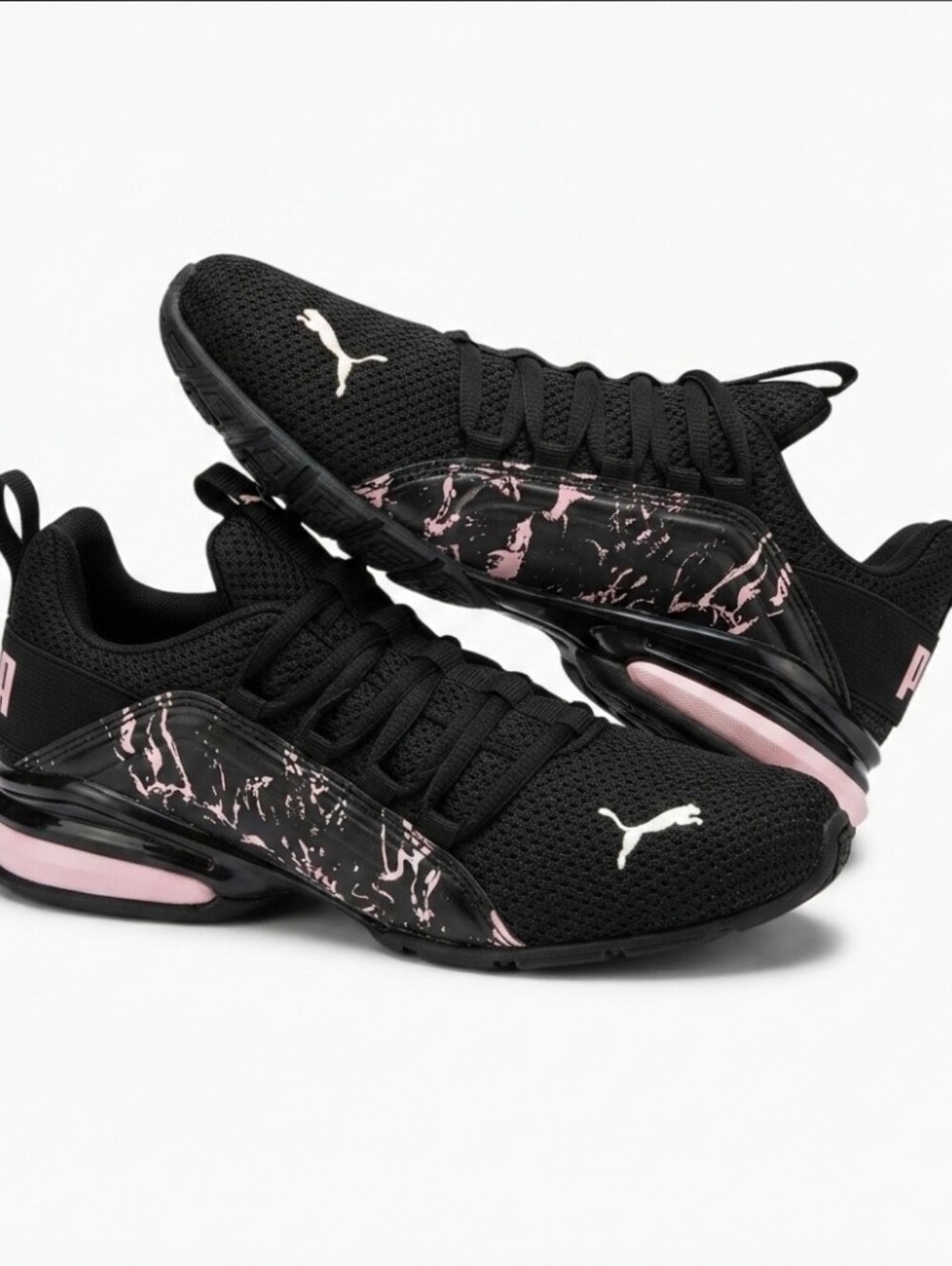 PUMA Axelion Marble Women's Running Shoes Black Chalk Pink Size 5.5